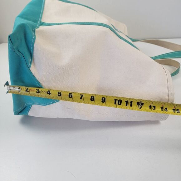 Vintage L.L. Bean Boat & Tote Canvas Blue Green Cream‎ Bag Large Top Handle - Picture 12 of 16